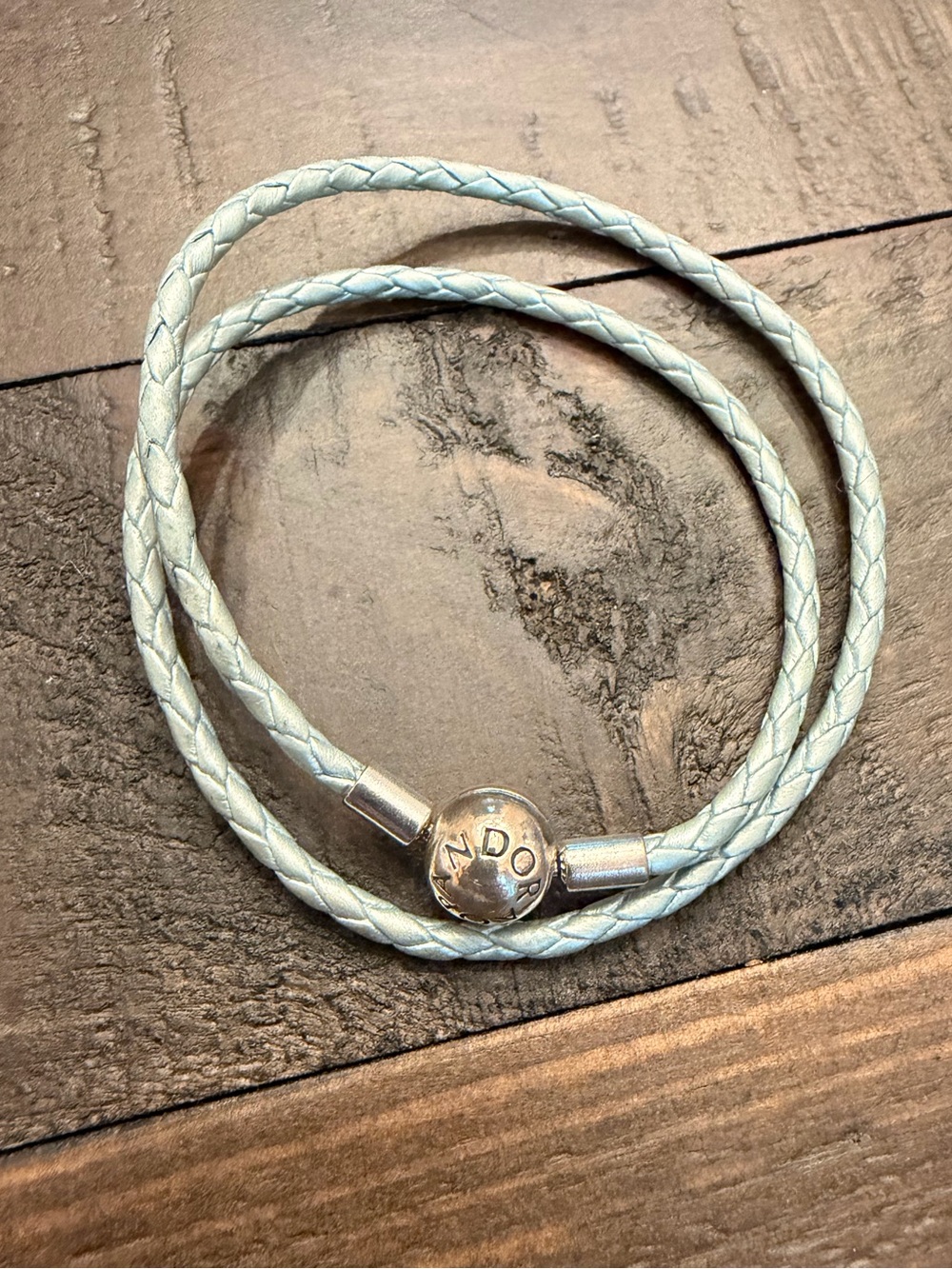 Pandora Pale Blue Braided Double Wrap Leather Bracelet